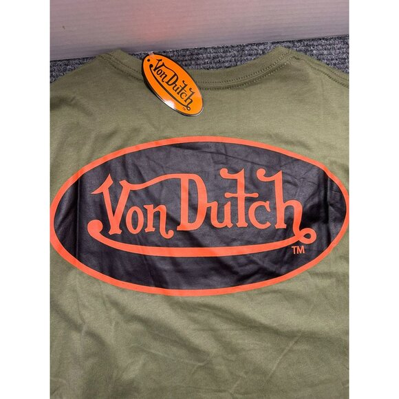 Von Dutch Olive Green T-Shirt M Logo Embroidery Front Print Back Casual Wear Dur - Picture 5 of 5